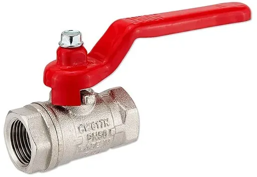 Kugelhahn 3/8'' IG x 3/8'' IG - DN 10 - Messing vernickelt - mit Hebelgriff rot