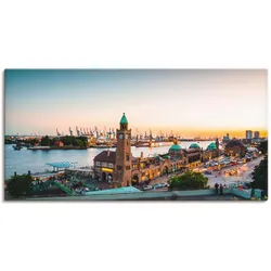 Wandbild ARTLAND "Hamburg Hafen und Landungsbrücken", beige (farbe bild(er): naturfarben), B:40cm H:20cm, Bilder, als Alubild, Outdoorbild, Leinwandbild, Poster, Wandaufkleber