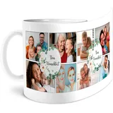 OWLBOOK® Personalisierte Tasse mit 8 Fotos & Spruch selbst gestalten | Fototasse mit eigenem Bild & Text | Geschenke zum Geburtstag Muttertag | Fotogeschenke Muttertagsgeschenke | 300ml Blumen