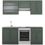 Vicco Küchenzeile Fame-Line Grün-Gold Landhaus/Anthrazit, 200 cm ohne Arbeitsplatte