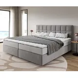DeLife Boxspringbett Dream-Fine Mikrofaser Grau 200x200 cm mit Taschenfederkernmatratze und Topper Visco