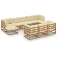 vidaXL 10-tlg Garten-Lounge-Set Kissen Honigbraun Massivholz