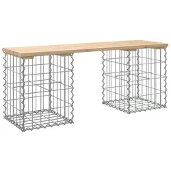 DELUKE® Gartenbank Gabionen BIKS aus Stahl 103x31x42cm Kiefernholz Natur Gabionenbank Gartentisch aus Gabionen Steinkorb Gabionengitter