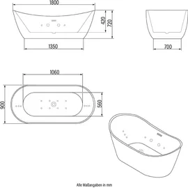 Home Deluxe Ovalo Plus freistehende Whirlpoolbadewanne 90 x 180 cm