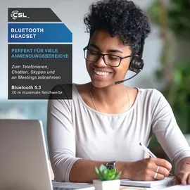 CSL Bluetooth Headset BT 5.3, Mikrofon, Noise Cancelling, Multipoint, mit Ladestation, kabellos, für Smartphone & PC