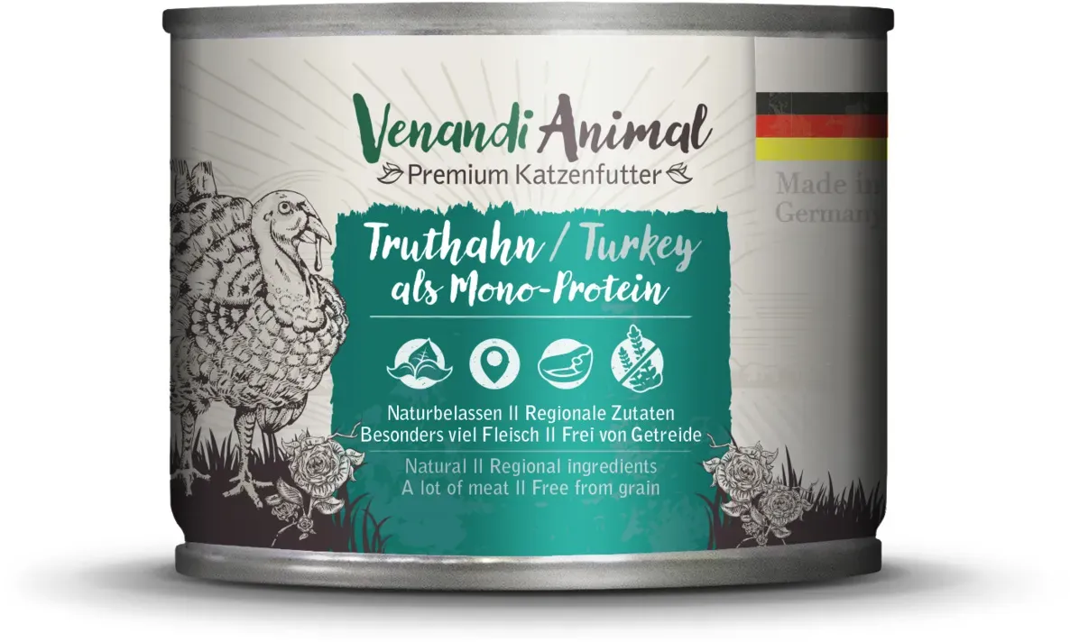 Venandi Animal Monoprotein 200g Katzennassfutter 6 x 200 Gramm Truthahn