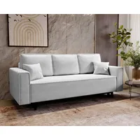 Goldstoff Schlafsofa Cordstoff - LUX 225 cm - Sofa mit schlaffunktion und Bettkasten grau