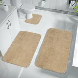 Achiiso Badematten Set 3 Stück,rutschfeste Badezimmer Toilettenmatte, Super saugfähige Mikrofaser Badezimmer Badematte Maschine waschbar Badteppich(Beige,U40*50+50 * 60+50 * 80cm)