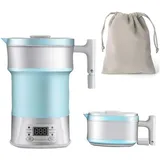 SURFOU Reise-Wasserkocher Wasserkocher 800ml Camping Klein Faltbarer Reise Mobiler, Kleiner Heißwasserkessel für Camping Reisen Wandern Outdoor blau