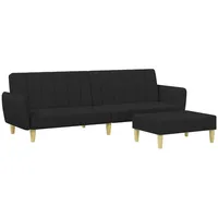 vidaXL Schlafsofa 2-Sitzer mit Fußhocker Schwarz Stoff