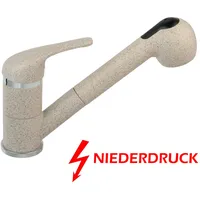 Niederdruck Wasserhahn ausziehbar Küchenarmatur Mischbatterie mit Brause beige