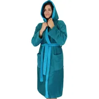 normani Damen Baumwoll-Bademantel mit Frottee, zweifarbig - OEKO-TEX® 100 in Petrol/Türkis | Gr.: XS