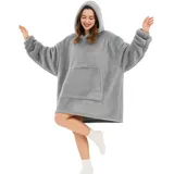 Good Nite kuscheldecke mit Ärmeln Hoodie Decke mit Ärmeln Pullover Decke Damen Kapuzenpulli in Übergröße mit Taschen Sherpa Snuggle Blankets Grau