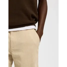 Selected Slim Fit Chinoshorts aus Baumwoll-Leinen-Mix Modell 'BRODY', Beige, XXL