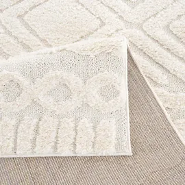 Carpet City Teppich Wohnzimmer Hochflor Creme - Läufer 80x300 cm - Rauten Hochtief-Muster, 3D-Effekt - Bettvorleger Schlafzimmer Teppiche Boho, Skandi