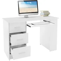 ML-Design Schreibtisch mit 3 Schubladen, 3 Regale und Tastaturauszug, 110x49x75 cm, Weiß, Stauraum, 3 Ablageflächen Arbeitstisch Bürotisch Computertisch Laptoptisch PC Tisch, für Heim/büro