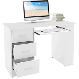 ML-Design Schreibtisch mit 3 Schubladen, 3 Regale und Tastaturauszug, 110x49x75 cm, Weiß, Stauraum, 3 Ablageflächen Arbeitstisch Bürotisch Computertisch Laptoptisch PC Tisch, für Heim/büro