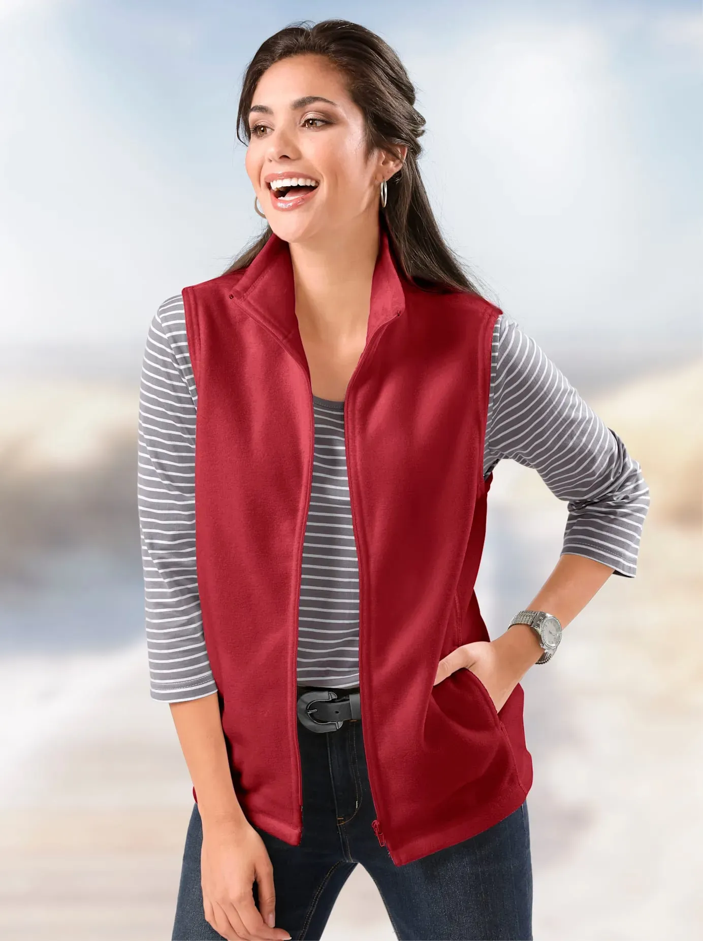 Fleeceweste CLASSIC BASICS, Damen, Gr. 40, rot (weinrot), 100% Polyester, unifarben, Westen Fleeceweste
