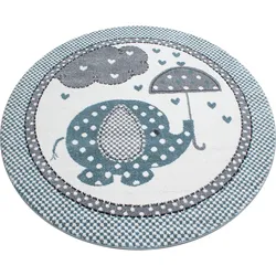 Kinderteppich AYYILDIZ TEPPICHE "Kids 570" Gr. 10, blau, H:12mm Ø:160cm, Kunstfaser, Teppiche, Elefanten Motiv, Kurzflor