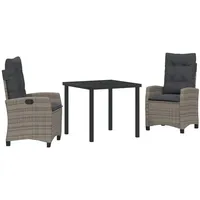 VidaXL 3-teilige Garten-Esstischgruppe mit Kissen Grau Poly Rattan