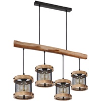 GLOBO Hängeleuchte Pendellampe Holzleuchte Esstischlampe, 4-flammig, Wohnzimmerleuchte Landhaus, Holz Metall, schwarz, 4x E27 Fassung, LxBxH 85x16x120