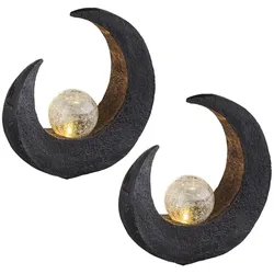 2er Set LED Solarleuchten, Mond, Crackle-Glas, H 30,5 cm