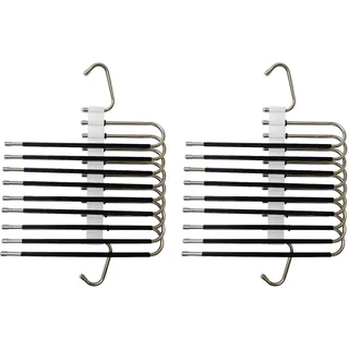 Relaxdays Mehrfach Hosenbügel, 2er Set, Hosenhalter 9-fach, rutschfest, platzsparende Multibügel, Metall, Silber/schwarz