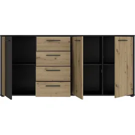 Forte Sideboard FORTE "Cardigan", schwarz (schwarz, artisan eiche), B:179,4cm H:82,3cm T:34,3cm, Spanplatte, Sideboards, Sideboard, Sideboard, 2 farbig, Stauraum, Schubkasten, Soft Close,Breite 179,4cm