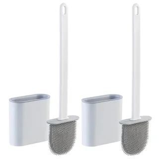 BadeStern 2er-Set WC-Silikonbürsten mit atmungsaktivem Bürstenhalter, weiß/grau