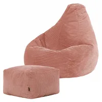 I.C.O.N. Icon Dalton Sitzsack Kinder mit Hocker, Rosa, Flauschiger Cord Stoff, Sitzsack Cord mit Füllung, Bequemer Kinder Gaming Sessel, Kuschelsessel, Lese Sessel, Schlafzimmer, Kinderzimmer, Spielzimmer