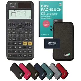 Casio fx-85DE X inkl. Schutztasche Dunkelgrau & Fachbuch (80 Seiten, DIN A5) – Wissenschaftlicher Rechner – Smart Set