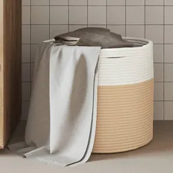 Aufbewahrungskorb Beige und Weiß Ø40x35 cm Baumwolle