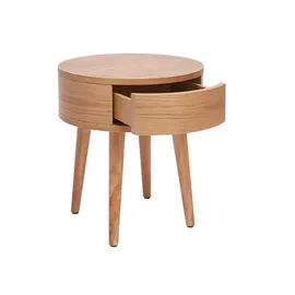 miliboo Runde Nachttische aus hellem Holz mit Schublade (2er-Set) JUDITH