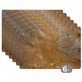MuchoWow Placemats Platzdeckchen Platzset Tischset 6-teilig Tischdeko Untersetzer 45x30 cm Metall - Rost - Gold - Grau - Textur