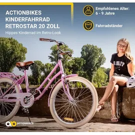 ACTIONBIKES MOTORS Actionbikes Kinderfahrrad Retrostar 20 Zoll Rosa, Fahrradständer, Gepäckträger, Sattel gefedert