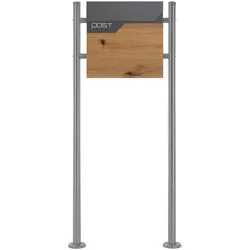 ML-Design Briefkasten mit Ständer Standbriefkasten Post Zeitungsrohr Edelstahl Holzoptik