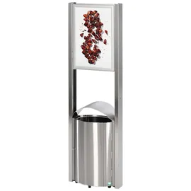 Proregal Robuster Standabfallsammler mit Schutzdach Werbefläche | 50 Liter, HxBxT 180x48x35cm | Edelstahl