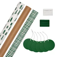 Hallmark Rustikales Weihnachtsgeschenkverpackungs-Kompendium – 3 Rollen Papier in 3 Designs mit 6 passenden Geschenkanhängern und 2 Rollen Bastband