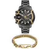 Diesel Herren Edelstahl Griffed Grau Uhr und Gold-Ton Armband, Set