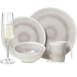 Moritz Melamin Camping Geschirr Set 4 Personen Amboss Design 16 Teilig + Milano Gläser Champagner-Gläser Flûtes Tafelgeschirr Picknick BBQ Kochgeschirr