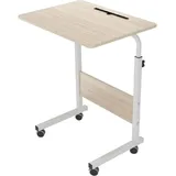 Laptoptisch 60x40cm höhenverstellbarer PC-Tisch mit Rollen,Betttisch, Beistelltisch,kleiner Schreibtisch,Oberfläche mit Einschnitt,Ahorn weiß - Soges