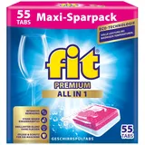 fit All-in-1 Premium Tabs 55 Stück - Geschirrspül-Multi-Tabs für Spülmaschinen - mit Schnelllöseformel für Sauberkeit, Glanz