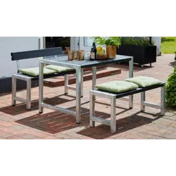 Bistrogarnitur Café – Gartensitzgruppe aus Kiefer/Fichte, Natur/Silber – quadratische Outdoor Sitzgruppe – Gruppensitzbank als stilvolles Gartenmöbel