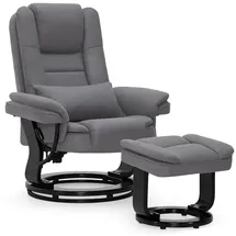 MCombo M Mcombo Relaxsessel Mit Liegefunktion, Lesesessel, 360° Drehbarer Fernsehsessel, Mit Hocker, Mit Kissen & Seitentasche, 9099(grau-mikrofaser)