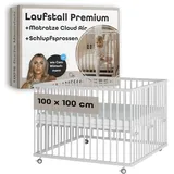 Sämann Laufgitter mit Matratze Cloud Air & Schlupfsprossen - weiß - Premium | Gr.: 100x100 cm