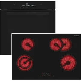 Daewoo Backofen Set Schwarz SoftClose Hydrolyse + Kochfeld Bräterzone
