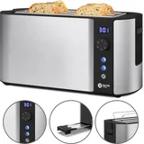 Balter Toaster 4 Scheiben Langschlitz, 1500W, Display, Restzeitanzeige Doppelwandgehäuse, Brötchenaufsatz, Auftaufunktion, Silber - Silber