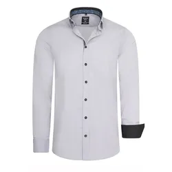 Langarmhemd RUSTY NEAL, Herren, Gr. XXL, EURO-Größen, grau, 97% Baumwolle, 3% Elasthan, unifarben, casual, Langarm, Hemden, im trendigen Kontrast-Design