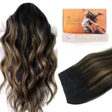 DOORES Tressen Echthaar Tressen, NatüRliches Schwarz Bis Hellblond 60cm (24zoll) 120g, Echthaar Extensions HaarverläNgerung Echthaar Unsichtbar