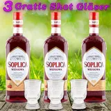 (EUR 25,67/L) 3X Soplica Kirsche Likör Wisniowa 28% vol. 500ml + 3 Gläser Gratis